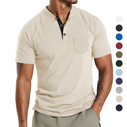 Herren Kurzarm-Henley-T-Shirt mit praktischer Brusttasche und modernem Kragen EB