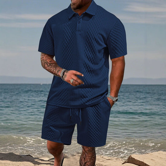 Herren nan texturiertes Jacquard-Poloshirt kurzärmelig schmaler Schnitt mit Polokragen EB