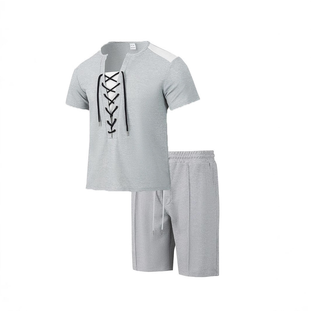 Herren Sportliches Freizeit-Set mit modernem Schnürkragen und Shorts EB