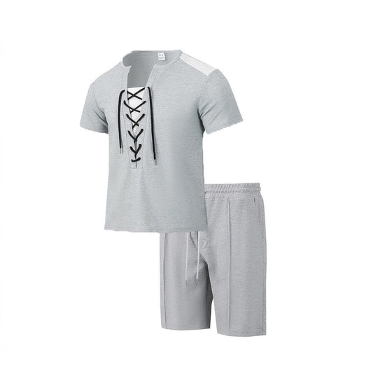Herren Sportliches Freizeit-Set mit modernem Schnürkragen und Shorts EB
