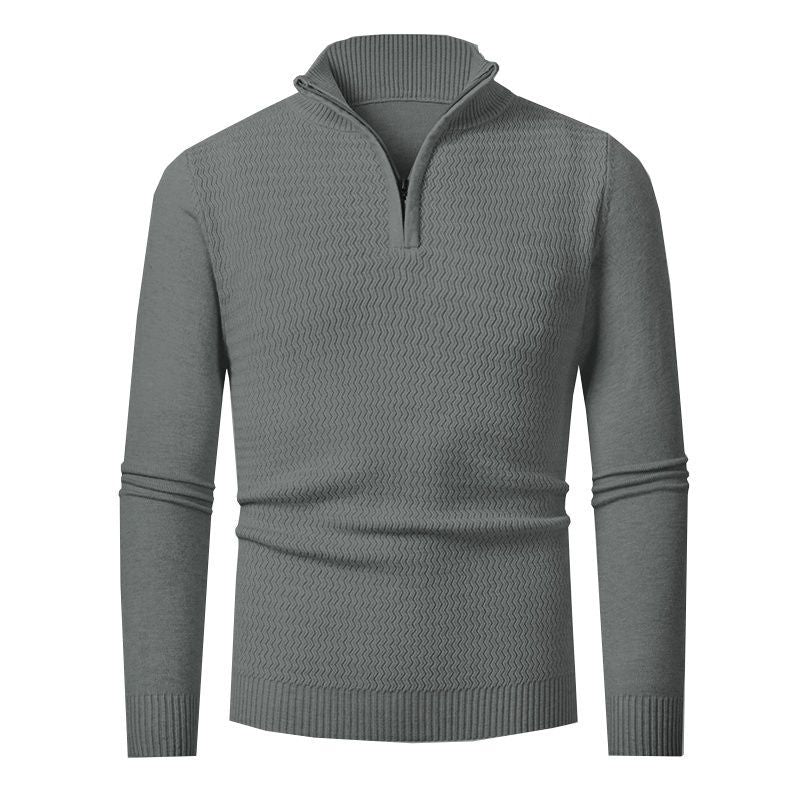 Herren eleganter Strickpullover mit Zipper und strukturiertem Wellen-Design EB