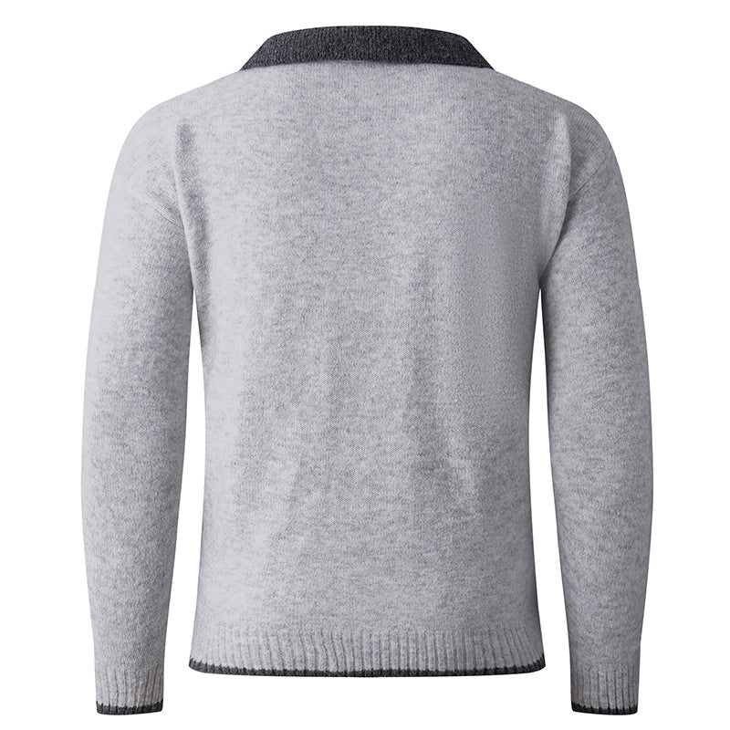 Herren V-Ausschnitt Pullover mit hochwertiger Textur und kontrastierendem Kragen EB