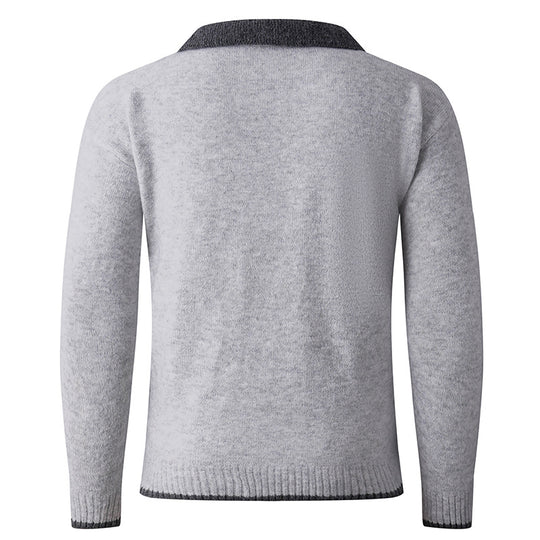Herren V-Ausschnitt Pullover mit hochwertiger Textur und kontrastierendem Kragen EB