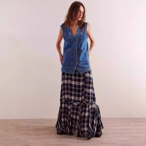 Damen Denim-Weste mit lässigem Schnitt und praktischen Taschen EB