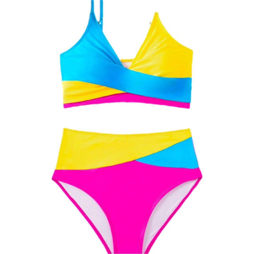 Damen Hochtaillierter Bikini mit überkreuztem Oberteil und eleganten Raffungselementen EB
