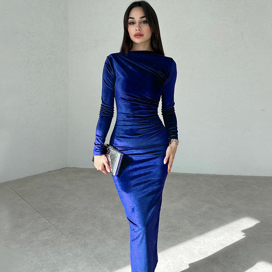 Damen Elegantes Langarmkleid mit körperbetonter Silhouette und gerafftem Design EB