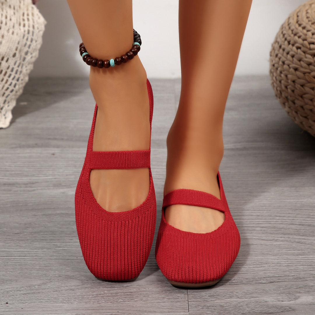Damen  leichte Strick-Mary-Jane-Ballerina mit elastischem Riemen und flexibler Gummilaufsohle EB