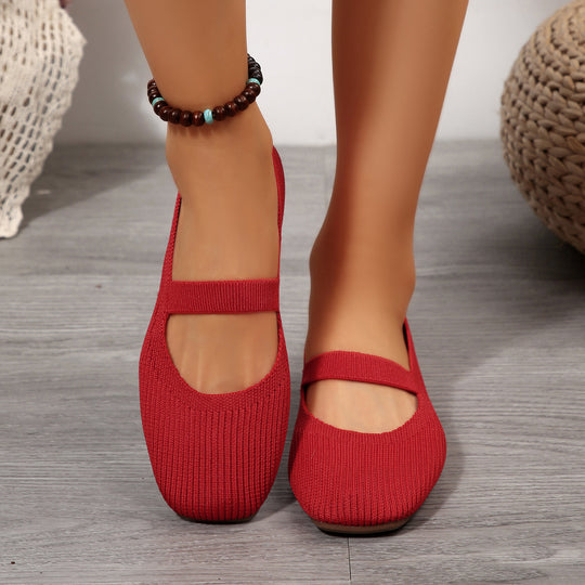 Damen  leichte Strick-Mary-Jane-Ballerina mit elastischem Riemen und flexibler Gummilaufsohle EB