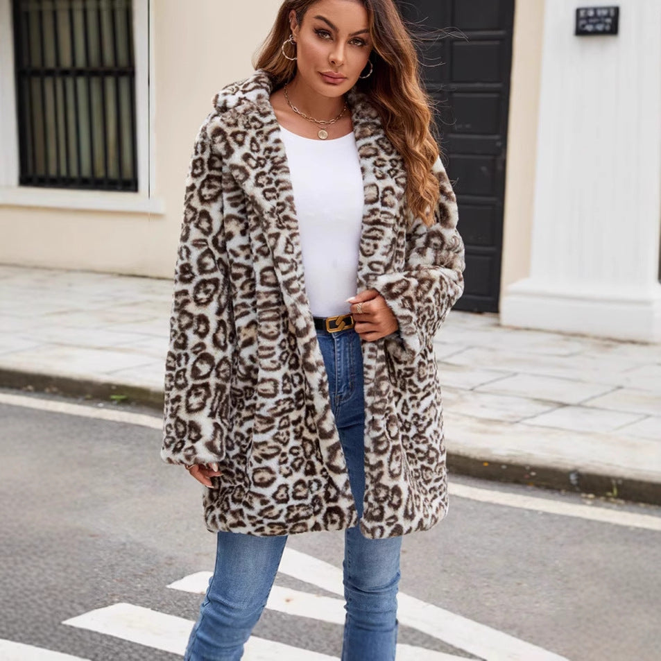 Damen Modischer Leopardenfell Mantel EB