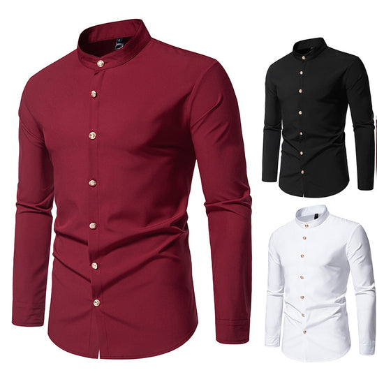 Herren Langarmhemd mit modernem Stehkragen und eleganten Knopfdetails EB