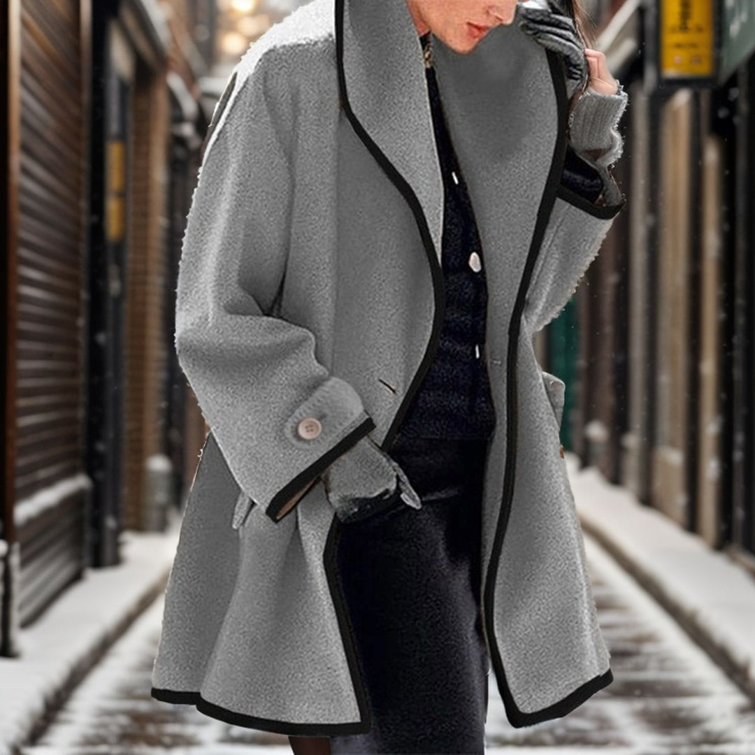 Damen nan oversize Bouclé Wollmix Mantel mit kontrastpaspeln und umgeschlagenem Kragen EB