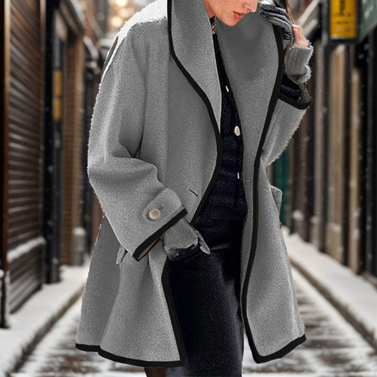 Damen nan oversize Bouclé Wollmix Mantel mit kontrastpaspeln und umgeschlagenem Kragen EB