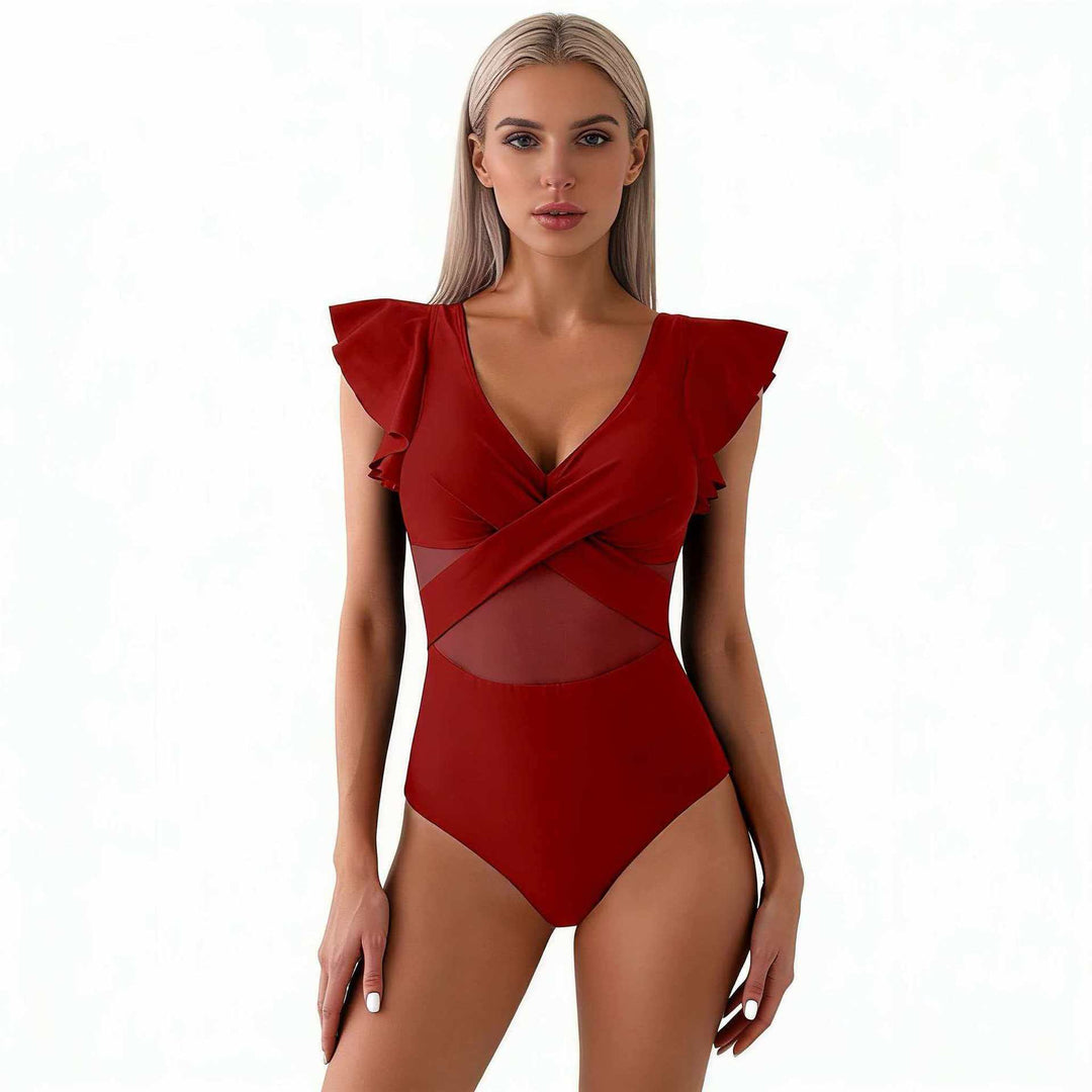 Damen Eleganter Badeanzug mit verwobenen Netzdetails EB