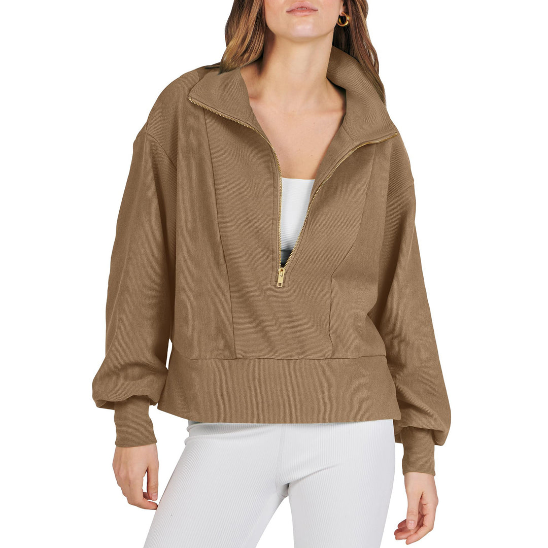 Damen sportlicher Pullover mit hohem Kragen und Reißverschluss EB