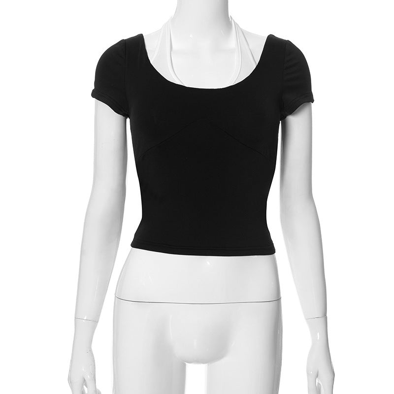 Damen cropped T-Shirt mit Schulterakzenten und figurbetontem Schnitt EB