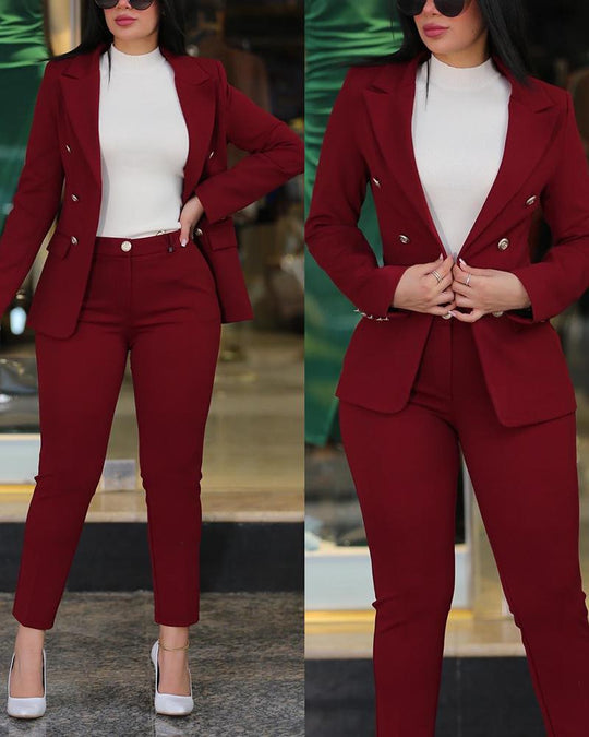 Damen Elegantes Anzug-Set mit tailliertem Blazer und schmalen Hosen EB
