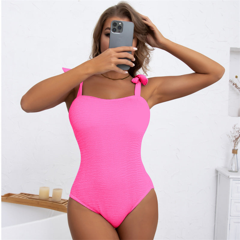 Damen Einteiler Badeanzug mit verspieltem Schleifen-Design und figurformendem Schnitt EB