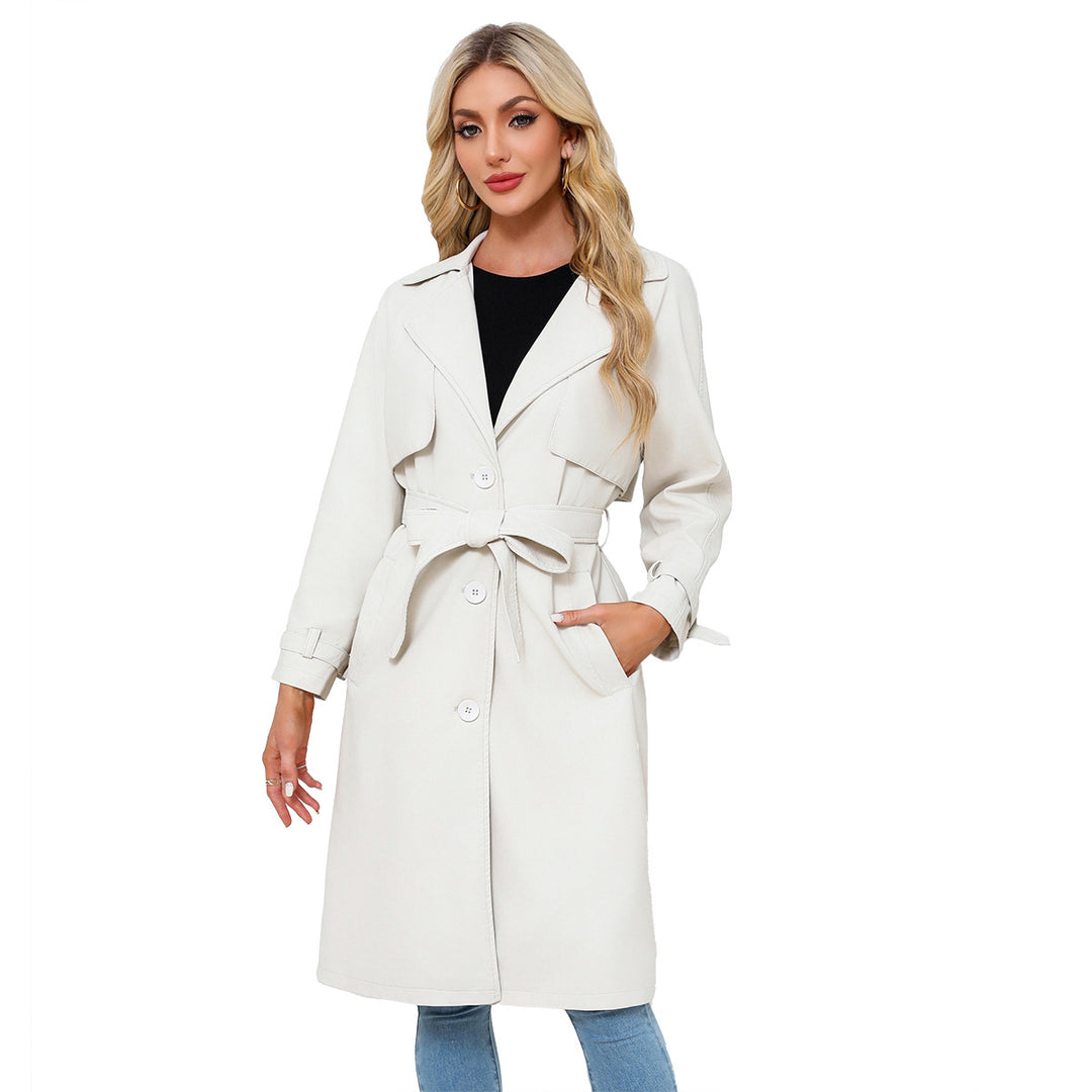 Damen modischer Trenchcoat aus hochwertigem Kunstleder EB