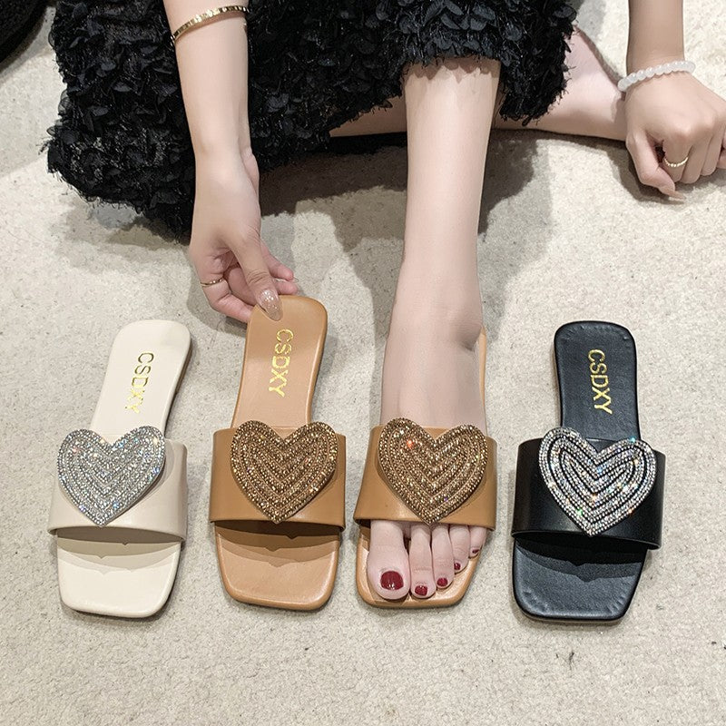 Damen Glamouröse Slipper mit Herz-Applikation EB