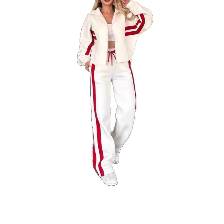 Damen nan athletisches Zweiteiler-Set aus French Terry mit Reißverschluss Cropped Jacke und weitem Highwaist Jogger EB