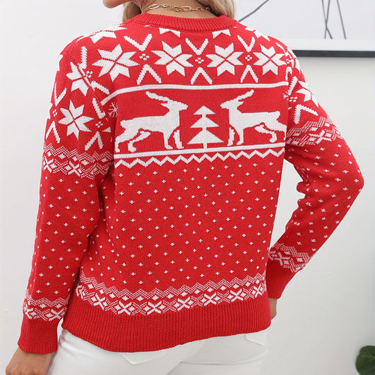 Damen Weihnachts-Pullover mit inuitiven Motiven und Rundhalsausschnitt EB