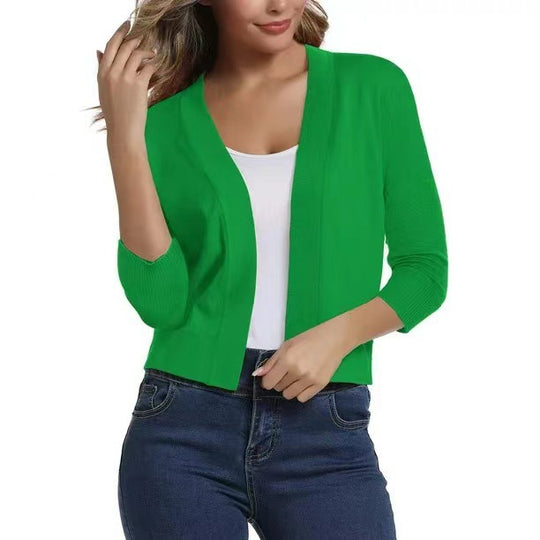 Damen nan offener Kurzcardigan mit dreiviertelärmeln und elastischem Saum EB