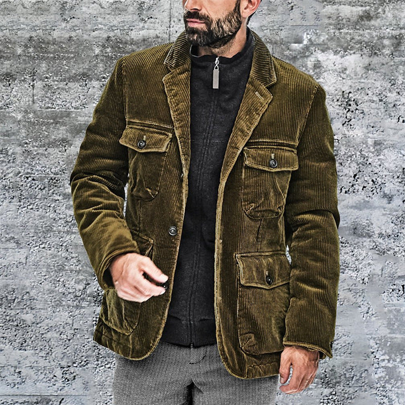 Damen lässige Cordjacke mit aufgesetzten Taschen EB