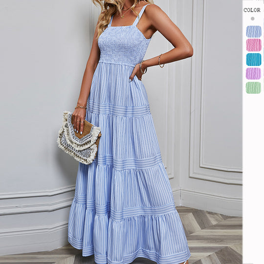 Damen Maxikleid mit raffiniertem Pliszeedesign und elastischem Oberteil EB