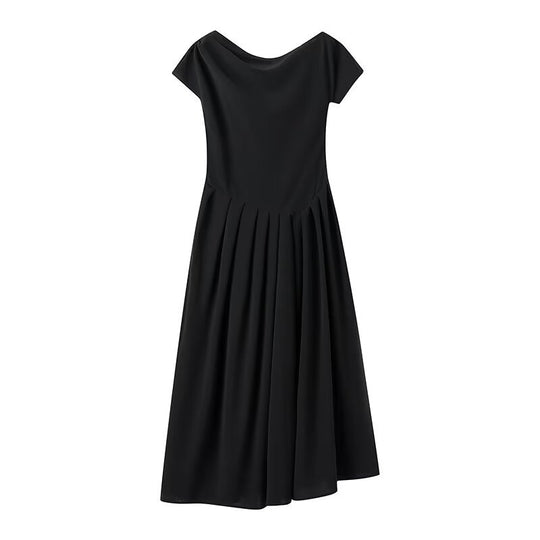 Damen Midi-Kleid mit elegantem Faltenrock und offenkantigem Ausschnitt EB