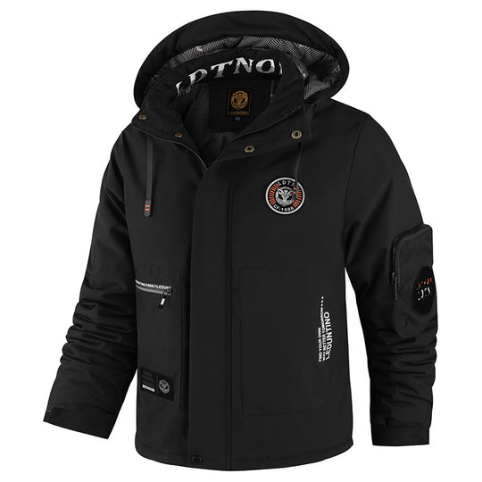 Herren nan wattierte Wind- und Wetterjacke mit Kapuze und multifunktionalen Utility-Taschen EB