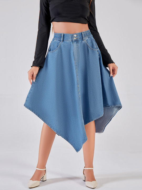 Damen asymmetrischer Denim-Rock mit attraktivem Saumdesign EB