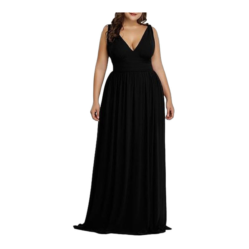 Damen Maxikleid mit eleganter A-Linie und tiefem V-Ausschnitt EB