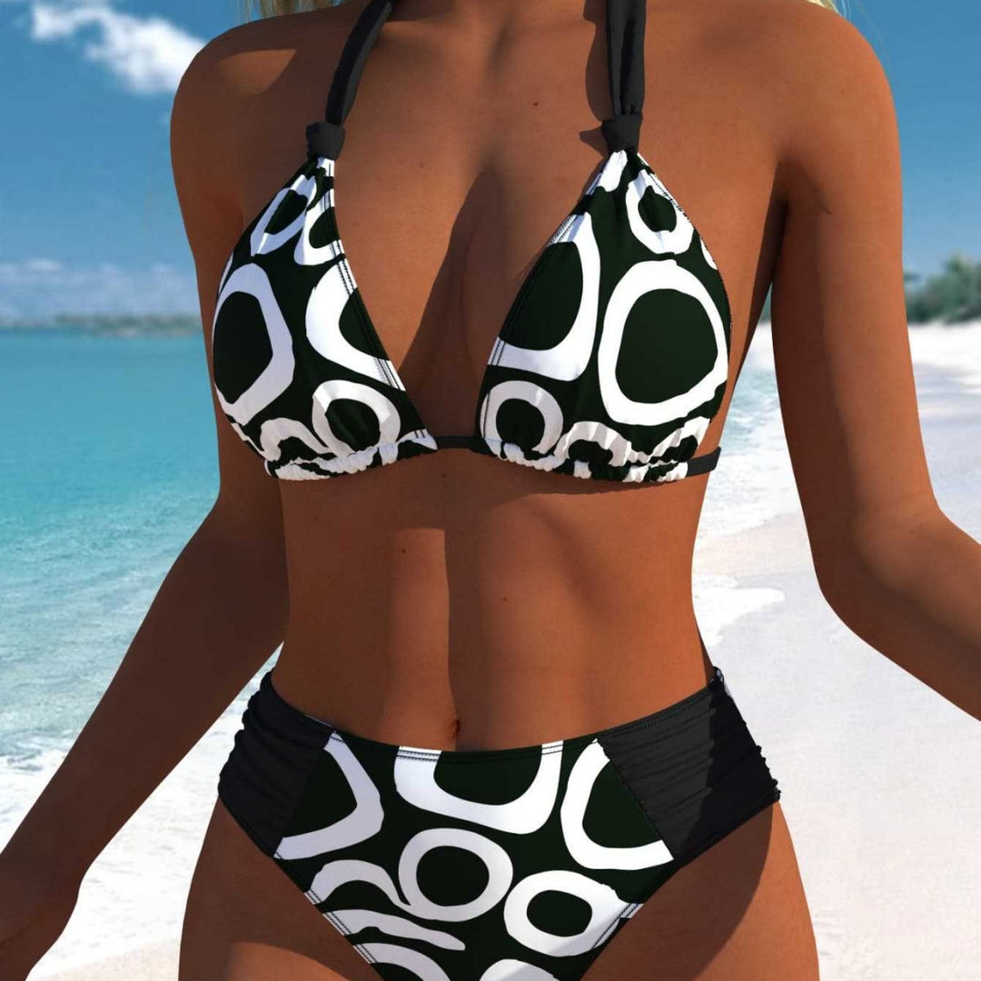 Damen Bikini-Set mit modernem grafischen Muster und hohem Schnitt EB