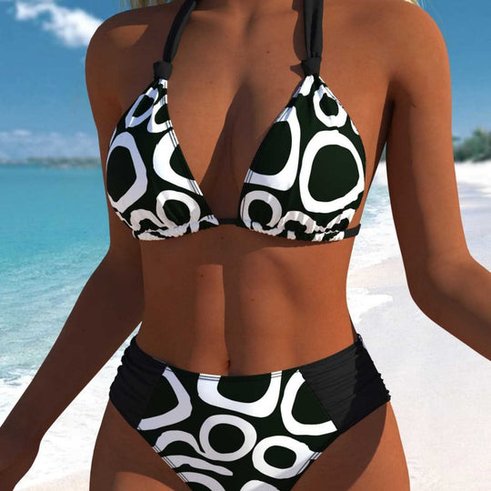 Damen Bikini-Set mit modernem grafischen Muster und hohem Schnitt EB