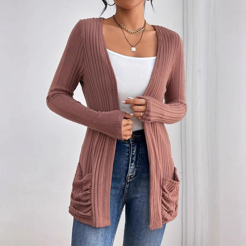 Damen Strickjacke mit vertikalem Rippdesign und praktischen Taschen EB