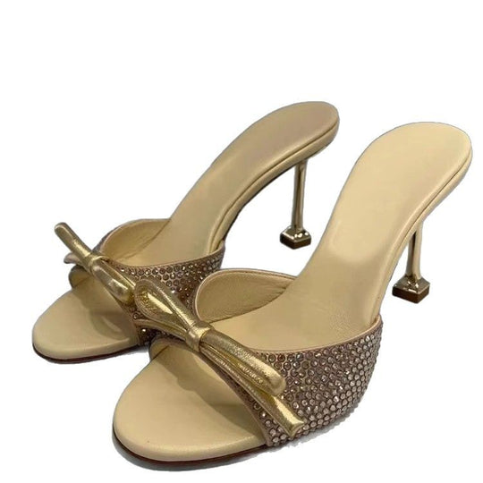 Damen elegante Slides mit Strassapplikationen EB