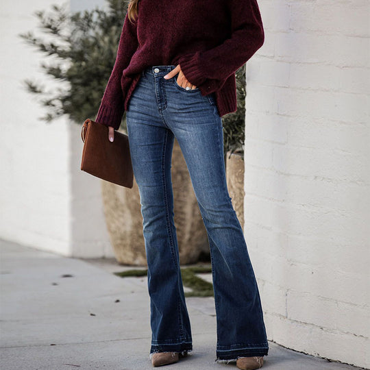 Damen Flared Jeans mit frayed Saum und hohem Bund EB