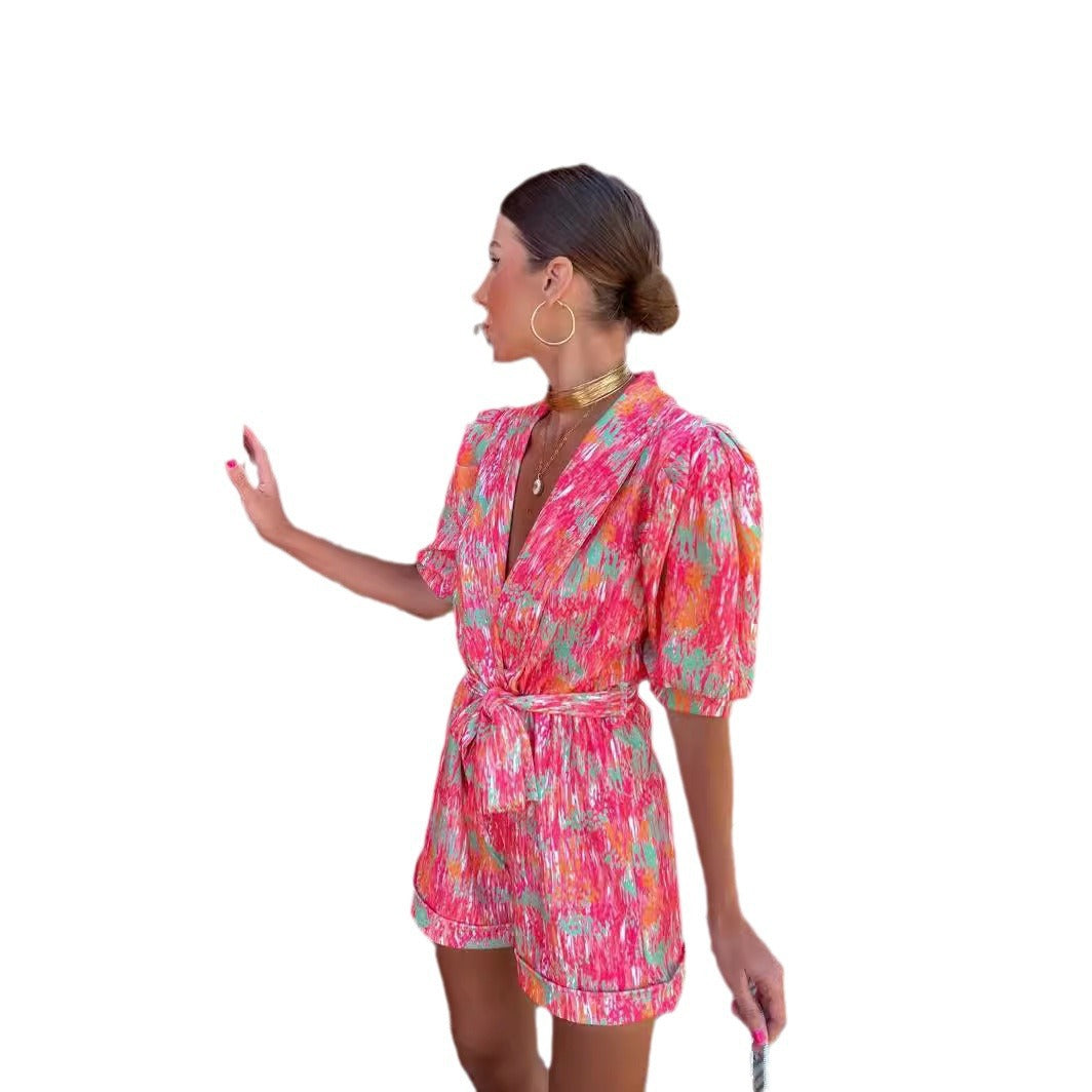 Damen Lebhaftes Print Lässiger Jumpsuit EB