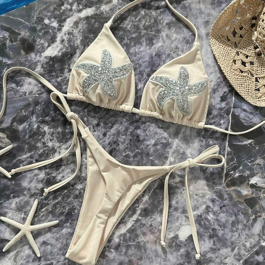 Damen Triangel-Bikini mit glitzernden Sternenapplikationen EB