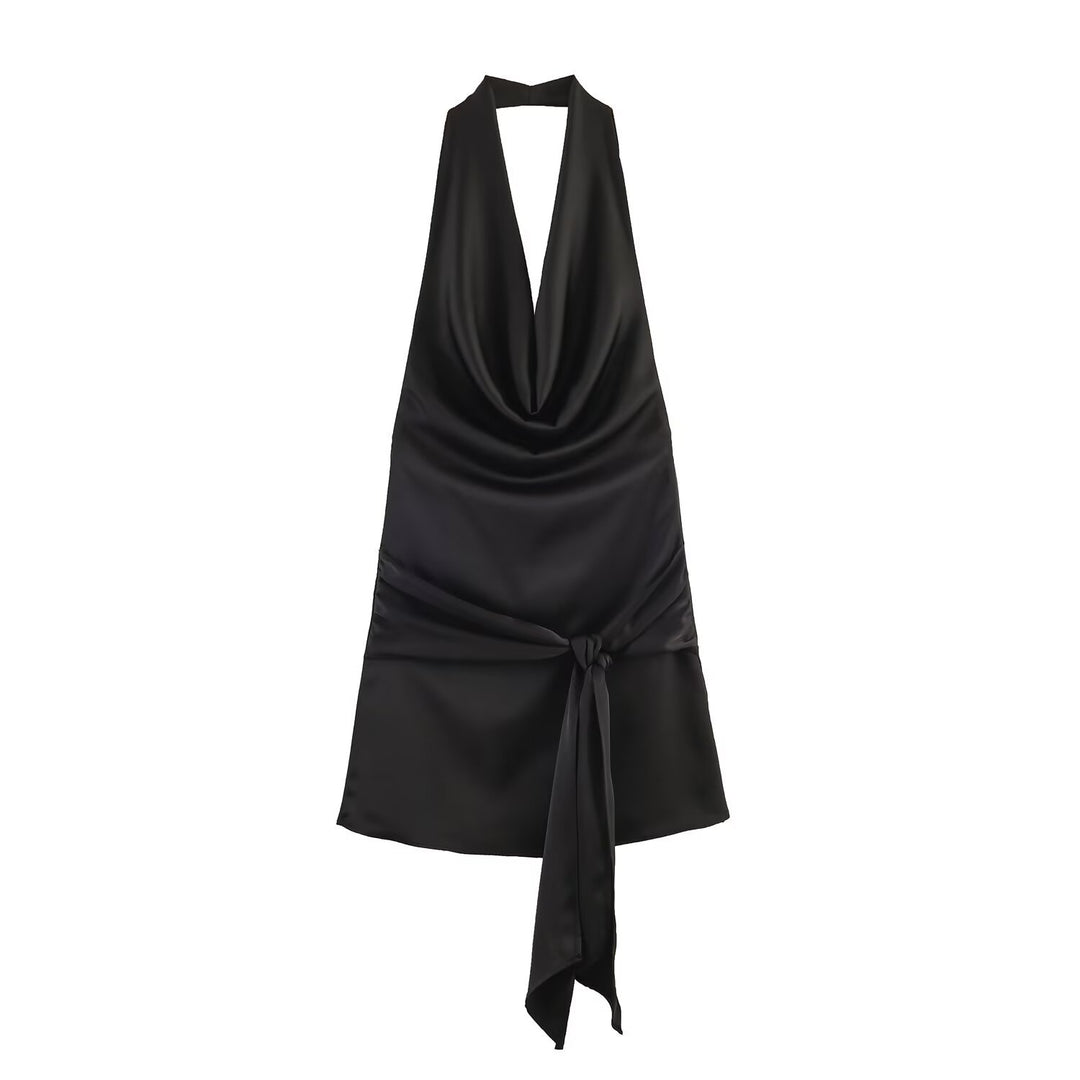 Damen Haltertop mit elegantem Wickelverschluss und fließendem Satinfinish EB