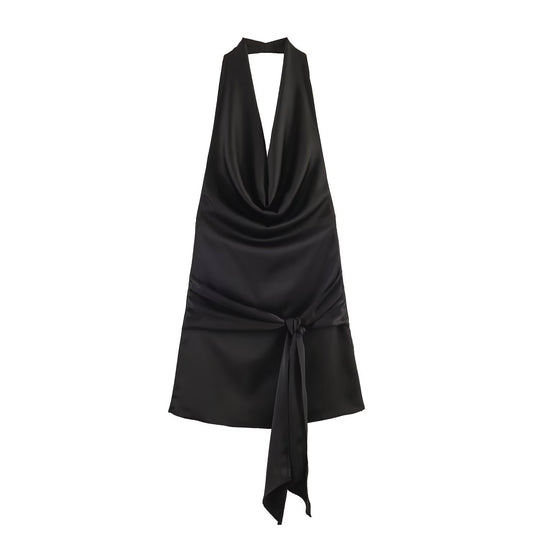 Damen Haltertop mit elegantem Wickelverschluss und fließendem Satinfinish EB
