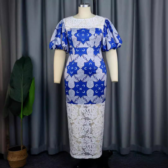 Damen Elegantes Midi-Langarmkleid mit floralem Muster und Puffärmeln EB