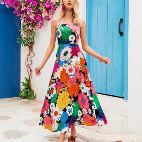 Damen Maxikleid mit floralem Musterschnitt und eleganter A-Linie EB