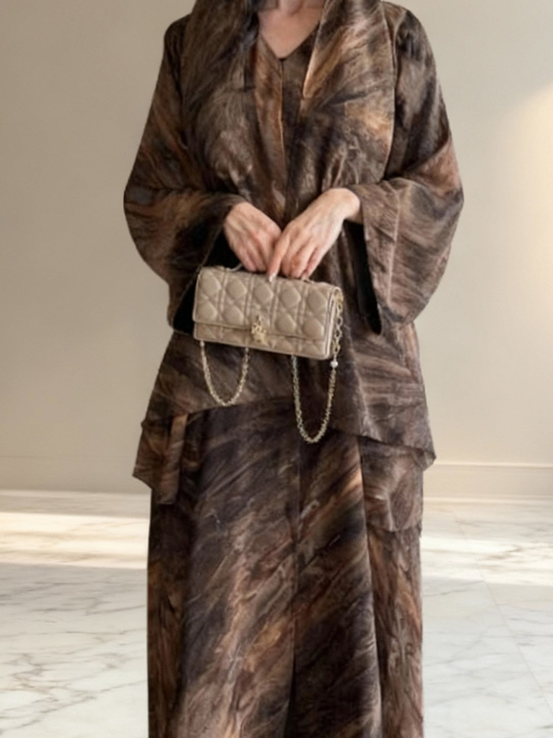 Damen nan langes fließendes Kapuzenkaftan Kleid mit weitem Arm und mehrlagigem Chiffon EB