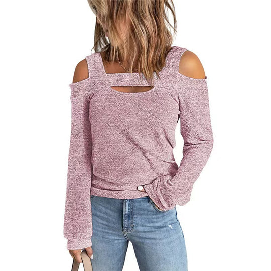Damen Elegantes Langarmshirt mit asymmetrischem Cut-Out und modischem Schulterdesign EB