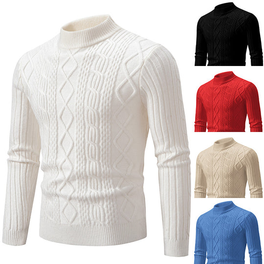 Herren nan gerippter Zopfmuster-Rollkragenpullover Slim Fit EB