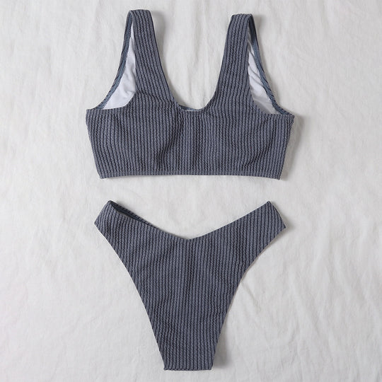 Damen Sport-Bikini-Set mit strukturiertem Bustier und hoch geschnittenem Slip EB