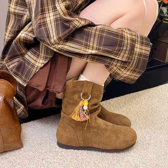 Damen Bequeme Winterstiefel aus weichem Wildleder mit modischem Designschnallen EB