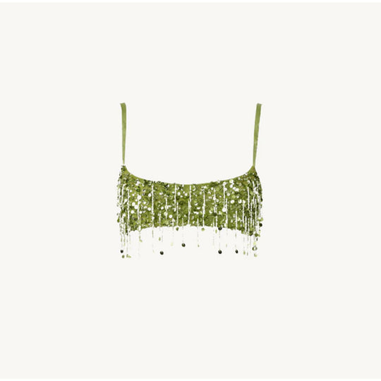 Damen Glitzerndes Crop-Top und Minirock-Set mit Fransen EB