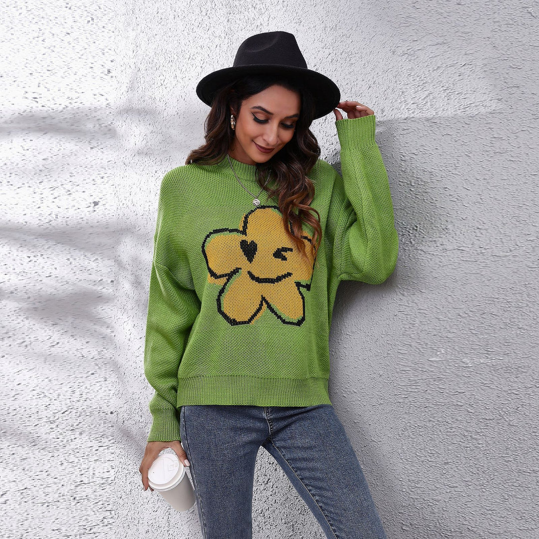 Damen Grob gestrickter Pullover mit floralem Motiv und lässigem Schnitt EB
